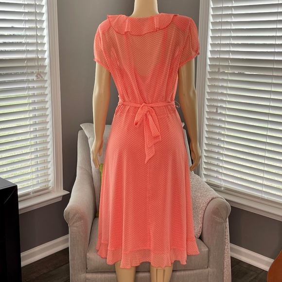 MSK Short Sleeve Ruffle Front Polka Dot Dress with slip Size 14 NWOT - Picture 3 of 10